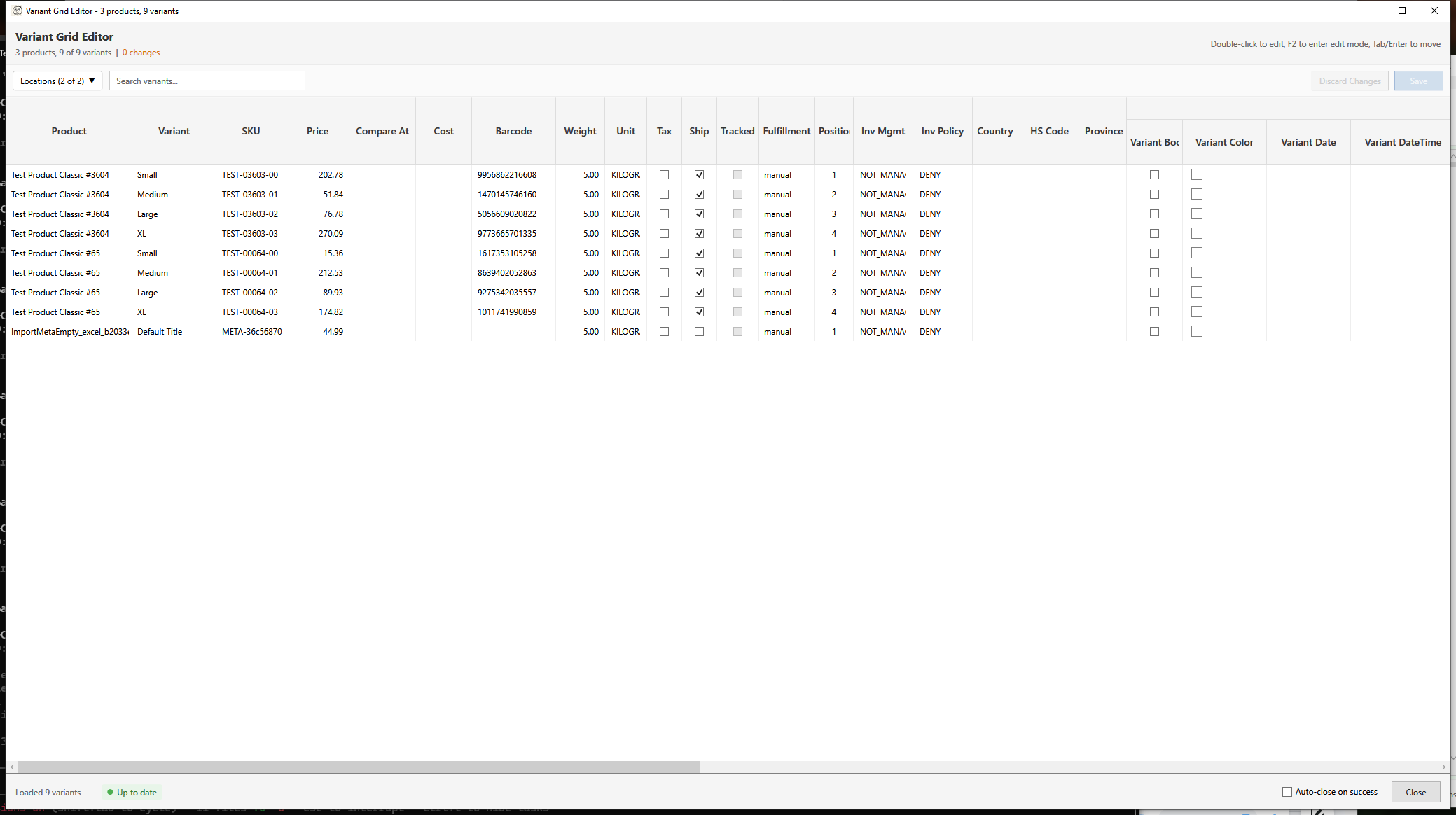 Variant Grid Editor