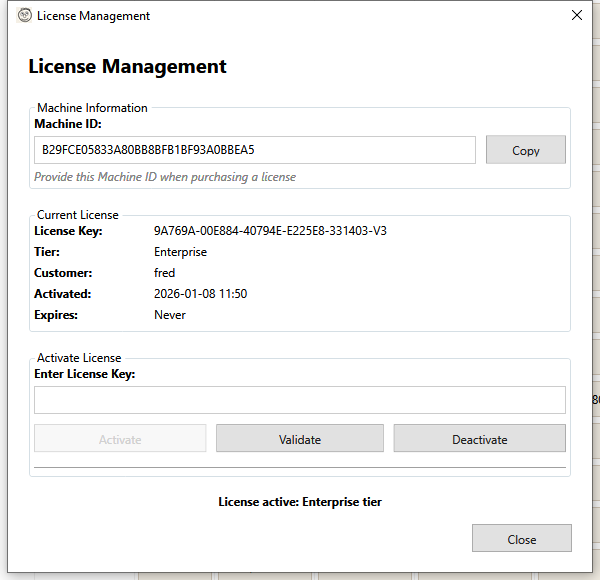 License Dialog