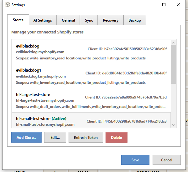 Settings window